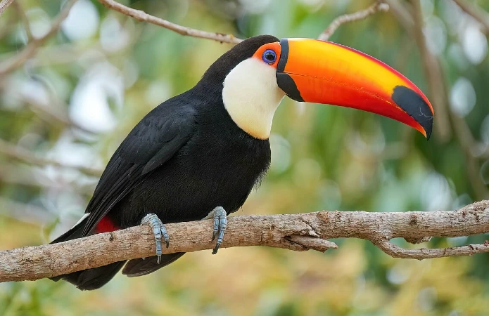 The toco toucan is instantly recognizable by its enormous orange-and-black bill