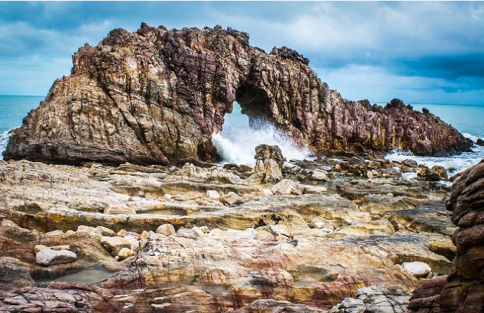 Part of the coastal landscape of Jericoacoara, Ceará, Praia da Pedra Furada